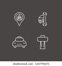 Outline 4 car icon set. taxi, car shifter, location and car service vector illustration
