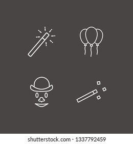 Outline 4 carnival icon set. balloon, clown and magic stick vector illustration