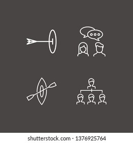 Outline 4 collaboration icon set. corporate organization, targer, rowing and conversation vector illustration