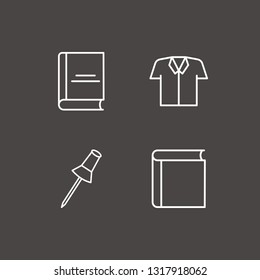 Outline 4 collection icon set. shirt, paper pin and book vector illustration