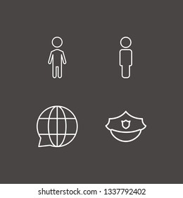 Outline 4 community icon set. globe chat, human and police hat vector illustration