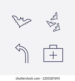 Outline 4 cross icon set. medical aid box, halloween bat and turn left arrow vector illustration