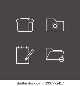 Outline 4 cut icon set. notebook edit, bread and remove folder vector illustration