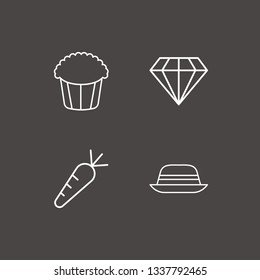 Outline 4 cut icon set. popcorn, carrot, hat and diamond vector illustration