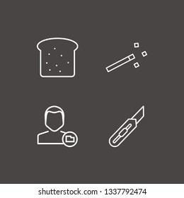 Outline 4 cut icon set. magic stick, bread, user folder and stationery knife vector illustration