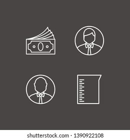 Outline 4 development icon set. beaker, user and money vector illustration