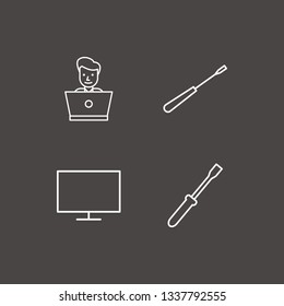Outline 4 engineer icon set. screwdriver, monitor and laptop worker vector illustration