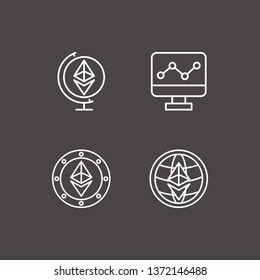 Outline 4 exchange icon set. monitor with chart, ethereum with globe, ethereum coin and ethereum globe vector illustration