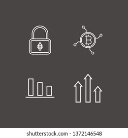 Outline 4 exchange icon set. ethereum lock, chart and network bitcoin vector illustration