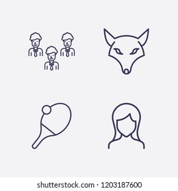 Outline 4 face icon set. woman, fox, businessman group and table tennis vector illustration