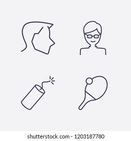 Outline 4 face icon set. dynamite, glasses man, head and table tennis vector illustration
