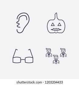 Outline 4 face icon set. halloween pumpkin, glasses, ear and businessman group vector illustration