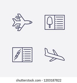 Outline 4 fast icon set. airplane, food menu and plane landing vector illustration