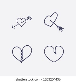 Outline 4 feeling icon set. broken heart, heart in arrow and arrow in heart vector illustration