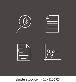 Outline 4 financial icon set. analytics chart, ethereum search and document vector illustration
