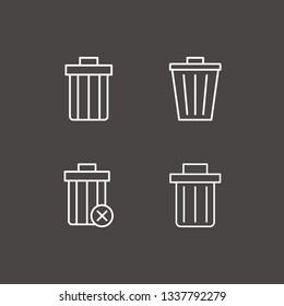 Outline 4 garbage icon set. remove bin and bin vector illustration