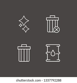 Outline 4 garbage icon set. remove bin, clean, bin and barrel oil vector illustration