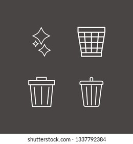 Outline 4 garbage icon set. clean and bin vector illustration