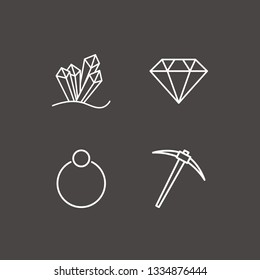 Outline 4 gemstone icon set. miner, ring, diamond and crystal vector illustration