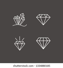 Outline 4 gemstone icon set. crystal and diamond vector illustration
