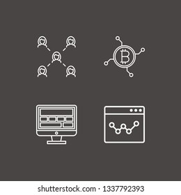 Outline 4 global icon set. network, browser analytics, monitor and network bitcoin vector illustration