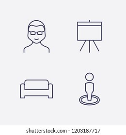 Outline 4 grey icon set. board, man, sofa and glasses man vector illustration