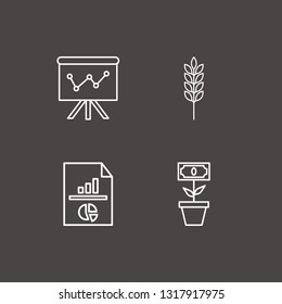 Outline 4 growth icon set. analytics document, spike, board in analytics and money tree plant vector illustration