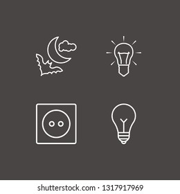 Outline 4 house icon set. socket, bat and moon and lamp vector illustration
