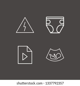 Outline 4 infant icon set. diapers, play document, ultrasound baby and danger vector illustration