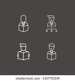 Outline 4 knowledge icon set. organization, reading a book and read the book vector illustration