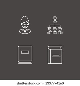 Outline 4 knowledge icon set. organization, teacher and book vector illustration