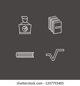 Outline 4 learning icon set. book, square root and freelancing vector illustration