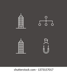 Outline 4 management icon set. building, organization and magnet human vector illustration