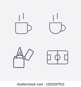 Outline 4 match icon set. cup, lighter and football pitch vector illustration