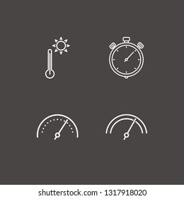 Outline 4 meter icon set. stopwatch, thermometer and speedometer vector illustration