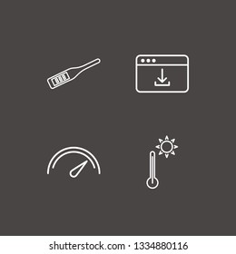 Outline 4 meter icon set. speedometer, thermometer, browser with download and digital thermometer vector illustration