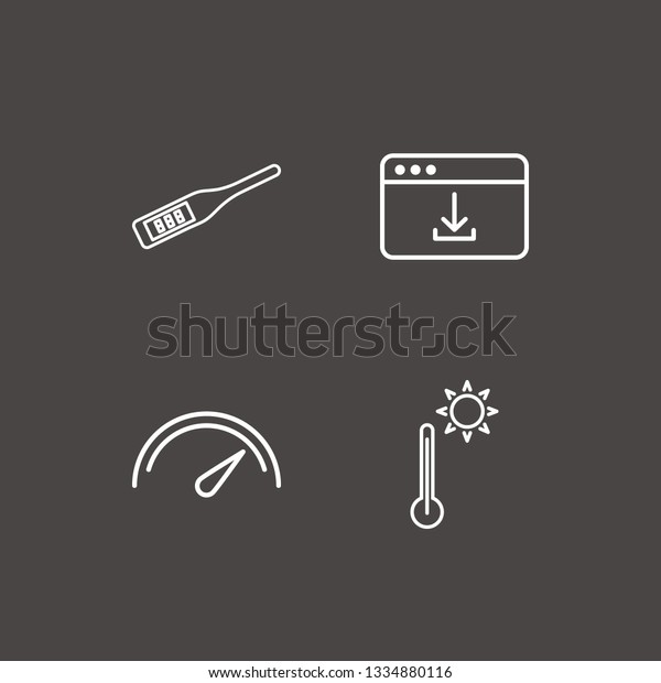 Outline 4\
meter icon set. speedometer, thermometer, browser with download and\
digital thermometer vector\
illustration