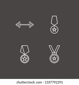 Outline 4 motivation icon set. medal, award medal and barbell vector illustration