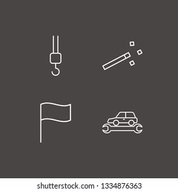Outline 4 part icon set. crane hook, flag, magic stick and car service vector illustration