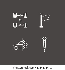Outline 4 part icon set. car chassis, screw, flag and car service vector illustration