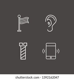 Outline 4 part icon set. ear, smartphone vibration, screw and flag vector illustration