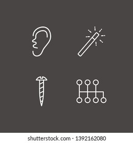 Outline 4 part icon set. magic stick, ear, speed shifter and screw vector illustration