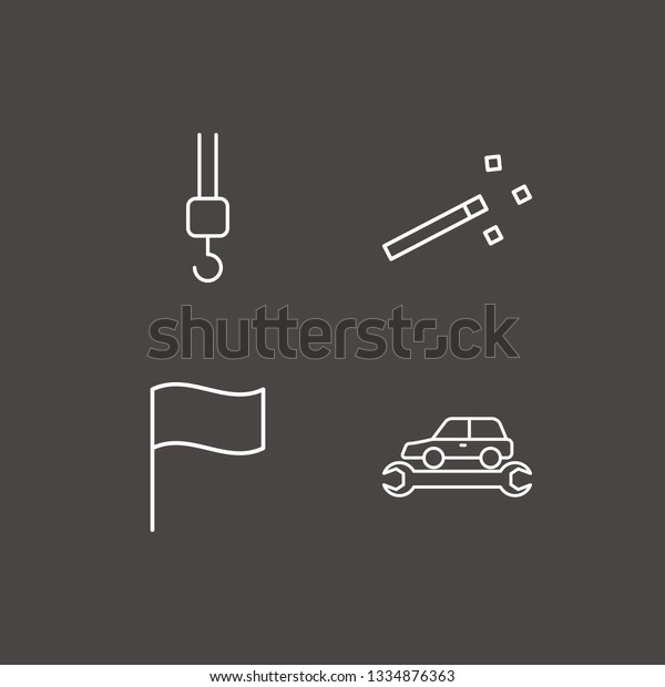 Outline 4 part icon set. crane hook,\
flag, magic stick and car service vector\
illustration