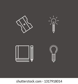 Outline 4 pencil icon set. idea with pencil, book and pencil and pencil sharpener vector illustration