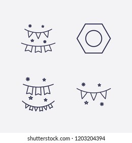 Outline 4 pine icon set. garland, nut and garlands vector illustration