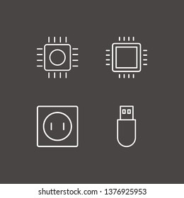 Outline 4 plug icon set. socket, usb and cpu vector illustration
