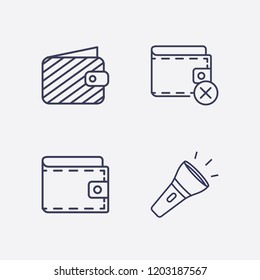Outline 4 pocket icon set. flashlight, close wallet and wallet vector illustration