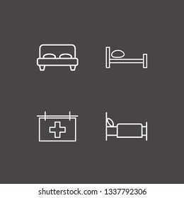 Outline 4 poster icon set. bed and medical billboard vector illustration