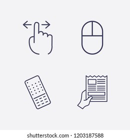 Outline 4 press icon set. remote controller, click, newspapers with hand and finger swipe vector illustration