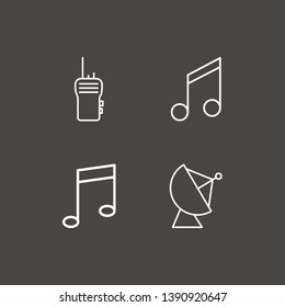 Outline 4 radio icon set. walkie talkie, melody and satellite antenna vector illustration